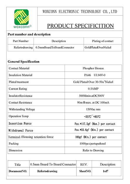 岳阳0.5MM双槽板对板连接器具体技术参数